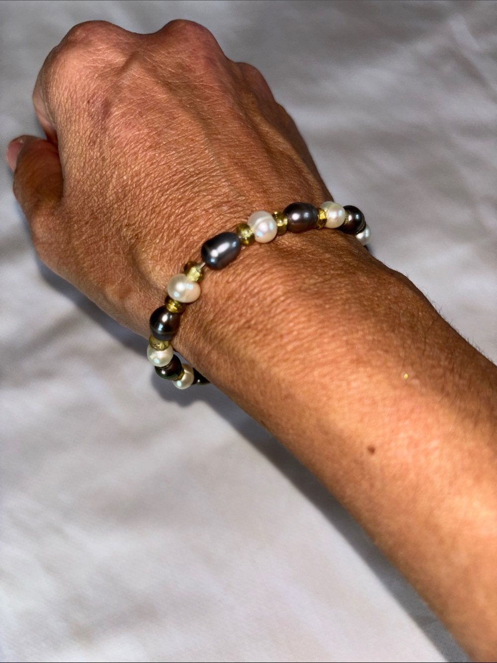 Fresh water Pearl Gray white Green Bead Bracelet jewelry silver tone coastal